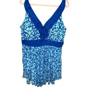 NEW Bloomchic Womens Tankini 18-20 Flirty Ruffle Vneck Adjustable Straps Blue